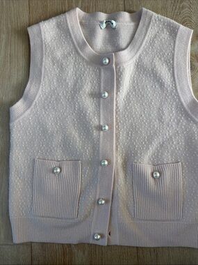 Sandro Light Pink Sleeveless Knit Cardigan with Pearl Buttons
